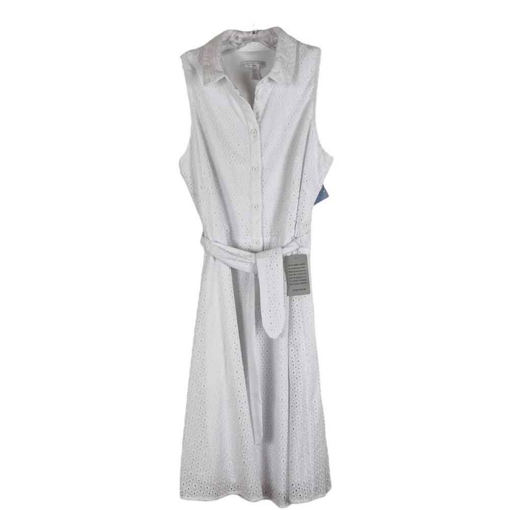 NEW London Times white eyelet cottagecore preppy floral coastal midi dress 10P